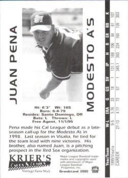 2000 Grandstand Modesto A's #NNO Juan Pena Back
