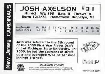 2000 Grandstand New Jersey Cardinals #NNO Josh Axelson Back