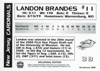 2000 Grandstand New Jersey Cardinals #NNO Landon Brandes Back