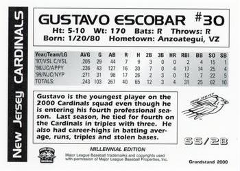2000 Grandstand New Jersey Cardinals #NNO Gustavo Escobar Back