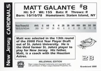 2000 Grandstand New Jersey Cardinals #NNO Matt Galante Back