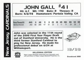 2000 Grandstand New Jersey Cardinals #NNO John Gall Back
