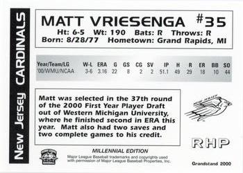 2000 Grandstand New Jersey Cardinals #NNO Matt Vriesenga Back