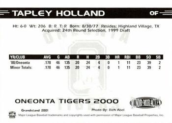 2000 Grandstand Oneonta Tigers #NNO Tapley Holland Back