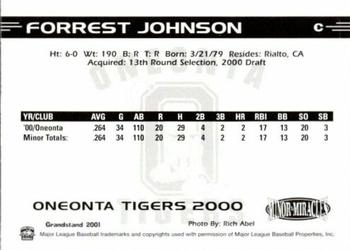 2000 Grandstand Oneonta Tigers #NNO Forrest Johnson Back