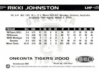 2000 Grandstand Oneonta Tigers #NNO Rikki Johnston Back