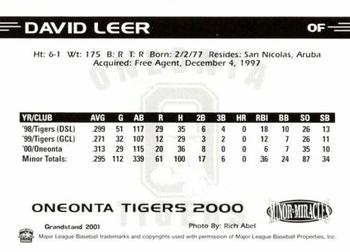 2000 Grandstand Oneonta Tigers #NNO David Leer Back
