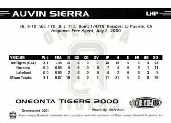 2000 Grandstand Oneonta Tigers #NNO Auvin Sierra Back
