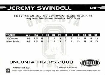 2000 Grandstand Oneonta Tigers #NNO Jeremy Swindell Back