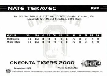 2000 Grandstand Oneonta Tigers #NNO Nate Tekavec Back