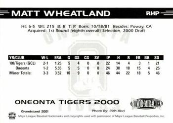 2000 Grandstand Oneonta Tigers #NNO Matt Wheatland Back