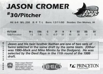 2000 Grandstand Princeton Devil Rays #NNO Jason Cromer Back