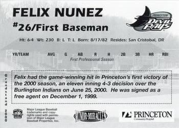 2000 Grandstand Princeton Devil Rays #NNO Felix Nunez Back