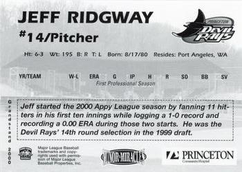 2000 Grandstand Princeton Devil Rays #NNO Jeff Ridgway Back