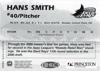 2000 Grandstand Princeton Devil Rays #NNO Hans Smith Back