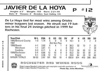 2000 Grandstand Rochester Red Wings #NNO Javier De La Hoya Back