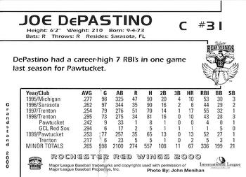 2000 Grandstand Rochester Red Wings #NNO Joe DePastino Back