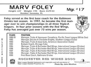 2000 Grandstand Rochester Red Wings #NNO Marv Foley Back