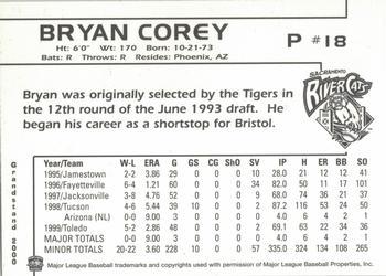 2000 Grandstand Sacramento River Cats #NNO Bryan Corey Back