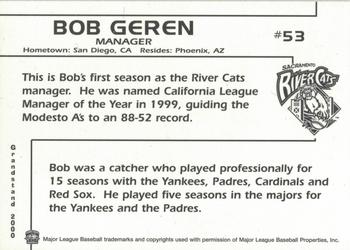 2000 Grandstand Sacramento River Cats #NNO Bob Geren Back