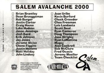 2000 Grandstand Salem Avalanche #NNO Giddy Back