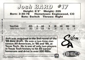 2000 Grandstand Salem Avalanche #NNO Josh Bard Back