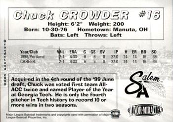 2000 Grandstand Salem Avalanche #NNO Chuck Crowder Back
