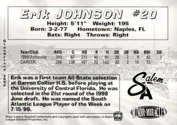2000 Grandstand Salem Avalanche #NNO Erik Johnson Back