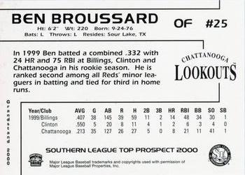 2000 Grandstand Southern League Top Prospects #NNO Ben Broussard Back