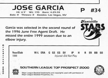2000 Grandstand Southern League Top Prospects #NNO Jose Garcia Back