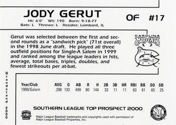 2000 Grandstand Southern League Top Prospects #NNO Jody Gerut Back