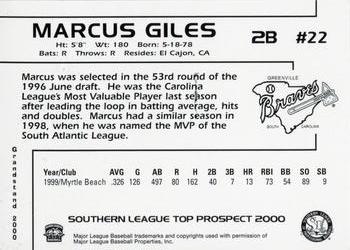 2000 Grandstand Southern League Top Prospects #NNO Marcus Giles Back