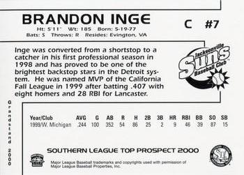 2000 Grandstand Southern League Top Prospects #NNO Brandon Inge Back