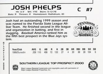 2000 Grandstand Southern League Top Prospects #NNO Josh Phelps Back