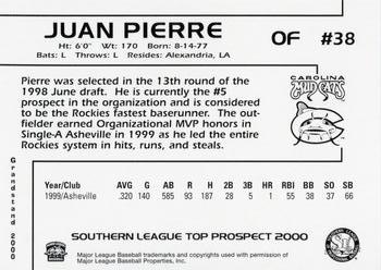 2000 Grandstand Southern League Top Prospects #NNO Juan Pierre Back