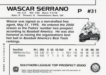 2000 Grandstand Southern League Top Prospects #NNO Wascar Serrano Back