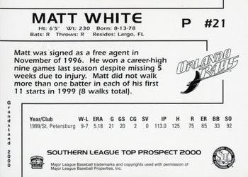 2000 Grandstand Southern League Top Prospects #NNO Matt White Back