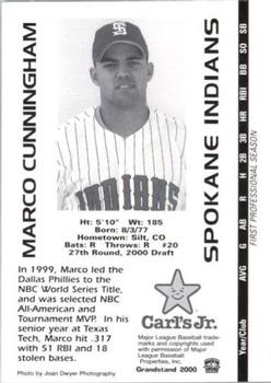 2000 Grandstand Spokane Indians #NNO Marco Cunningham Back