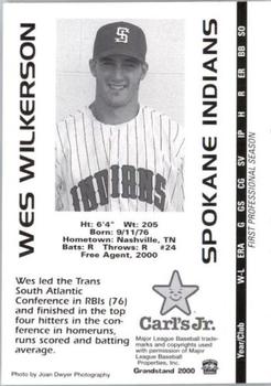2000 Grandstand Spokane Indians #NNO Wes Wilkerson Back