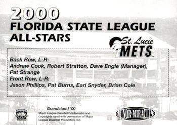 2000 Grandstand St. Lucie Mets #NNO FSL All-Stars (Andrew Cook / Robert Stratton / Dave Engle / Pat Strange / Jason Phillips / Pat Burns / Earl Snyder / Brian Cole) Back