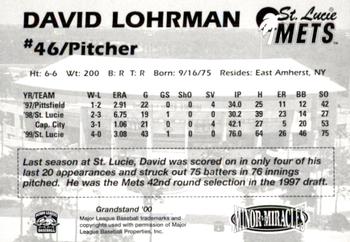 2000 Grandstand St. Lucie Mets #NNO Dave Lohrman Back