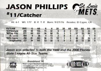 2000 Grandstand St. Lucie Mets #NNO Jason Phillips Back