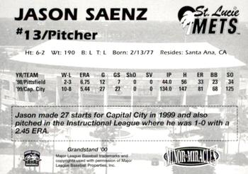 2000 Grandstand St. Lucie Mets #NNO Jason Saenz Back