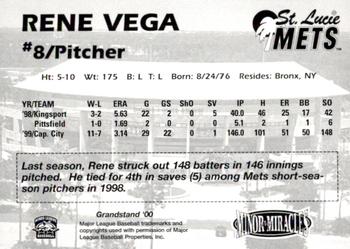 2000 Grandstand St. Lucie Mets #NNO Rene Vega Back
