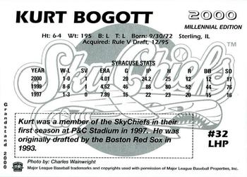 2000 Grandstand Syracuse SkyChiefs #NNO Kurt Bogott Back