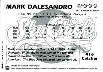 2000 Grandstand Syracuse SkyChiefs #NNO Mark Dalesandro Back