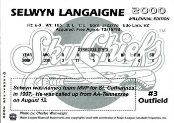 2000 Grandstand Syracuse SkyChiefs #NNO Selwyn Langaigne Back