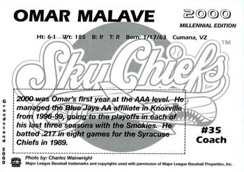2000 Grandstand Syracuse Skychiefs #NNO Omar Malave Back