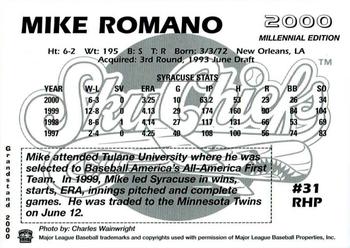 2000 Grandstand Syracuse SkyChiefs #NNO Mike Romano Back