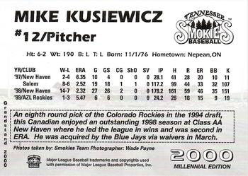 2000 Grandstand Tennessee Smokies #NNO Mike Kusiewicz Back
